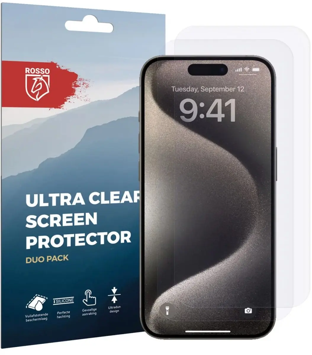 Rosso Screen Protector Ultra Clear - iPhone 15 Pro - 2 Stuks