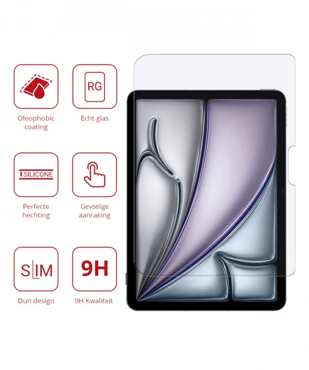Rosso Screen Protector 9H Glas 194348 - iPad Air 11 (2024) - Transparant/Red