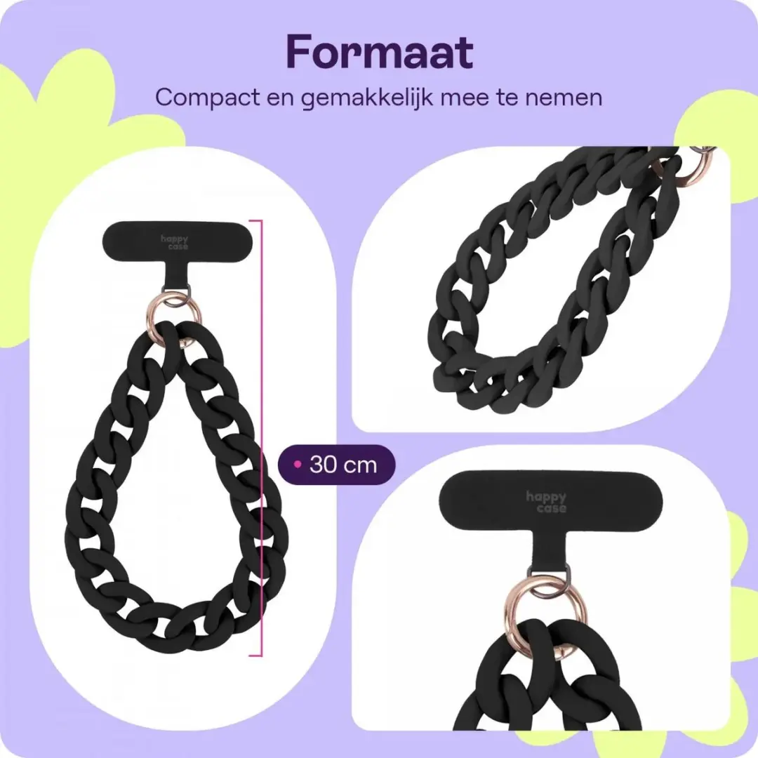 HappyCase Madeira Ketting Armband Telefoonkoord 30cm - Zwart