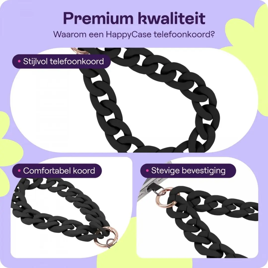 HappyCase Madeira Ketting Armband Telefoonkoord 30cm - Zwart
