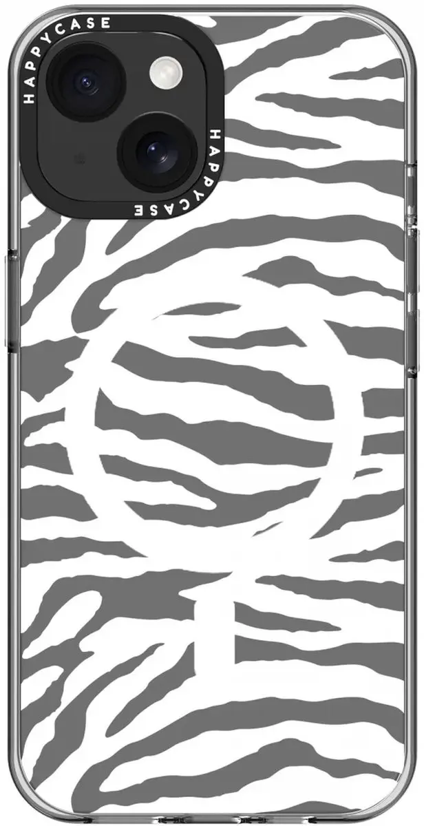 HappyCase Joy Hoesje iPhone 15 - Silver Zebra Print - MagSafe