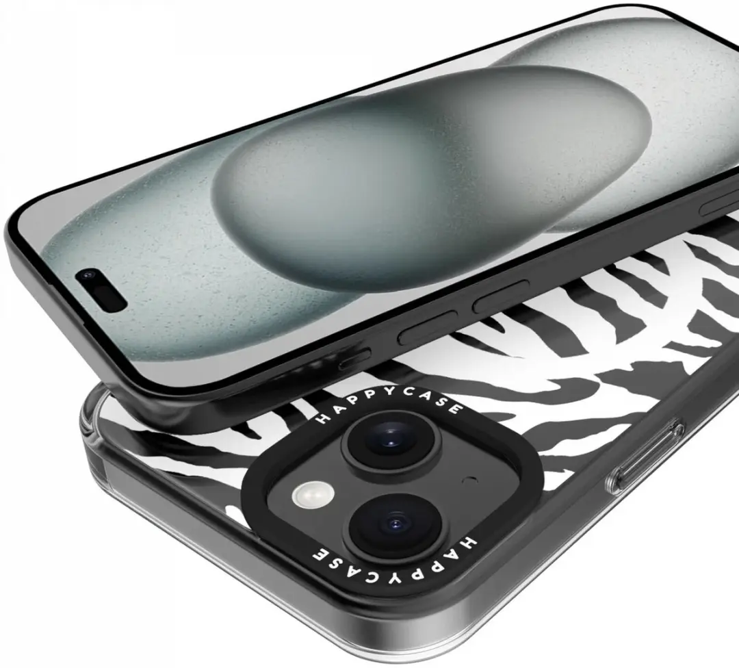 HappyCase Joy Hoesje iPhone 15 - Silver Zebra Print - MagSafe