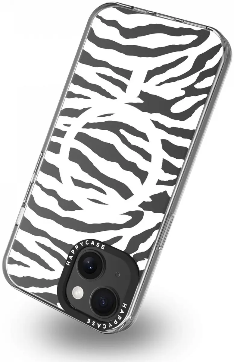 HappyCase Joy Hoesje iPhone 15 - Silver Zebra Print - MagSafe