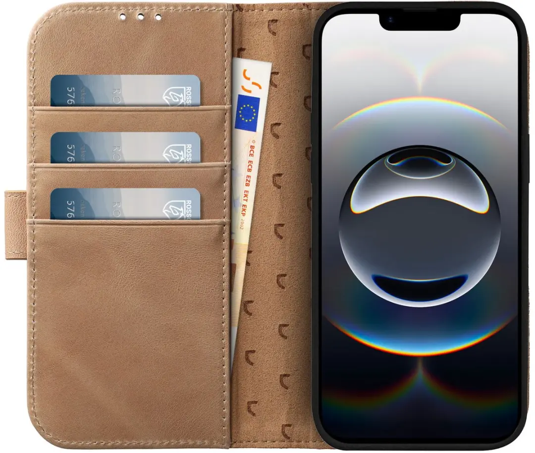 Rosso Elite 207042 Hoesje iPhone 16/17 - Echt Leer Lichtbruin - 3 Pasjes