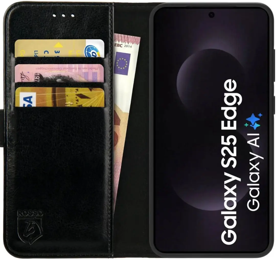 Rosso Element Wallet Book Case 212871 - Samsung Galaxy S25 Edge - 3 Pasjes - Zwart