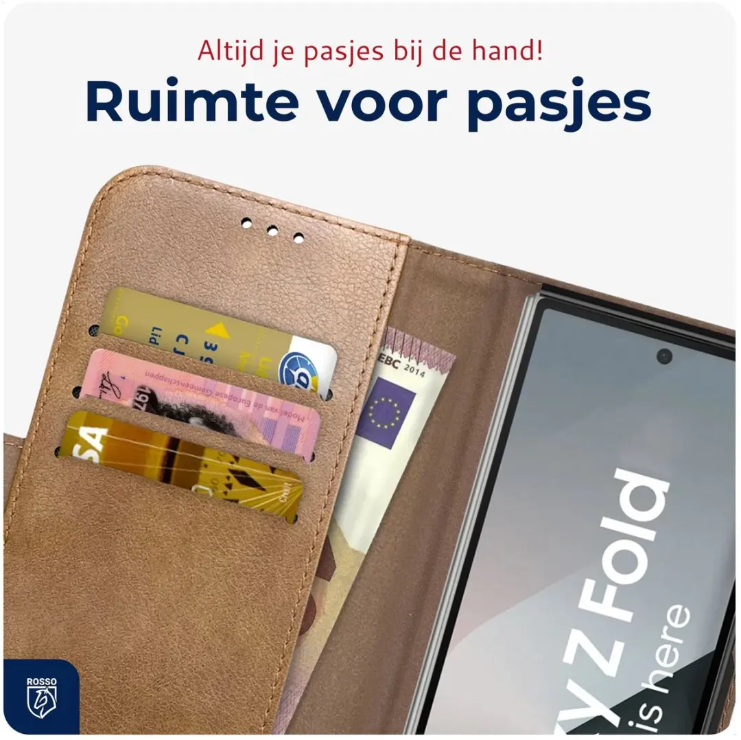 Rosso Deluxe Echt Leer Hoesje Samsung Galaxy Z Fold 7 - 3 Pasjes - Bruin