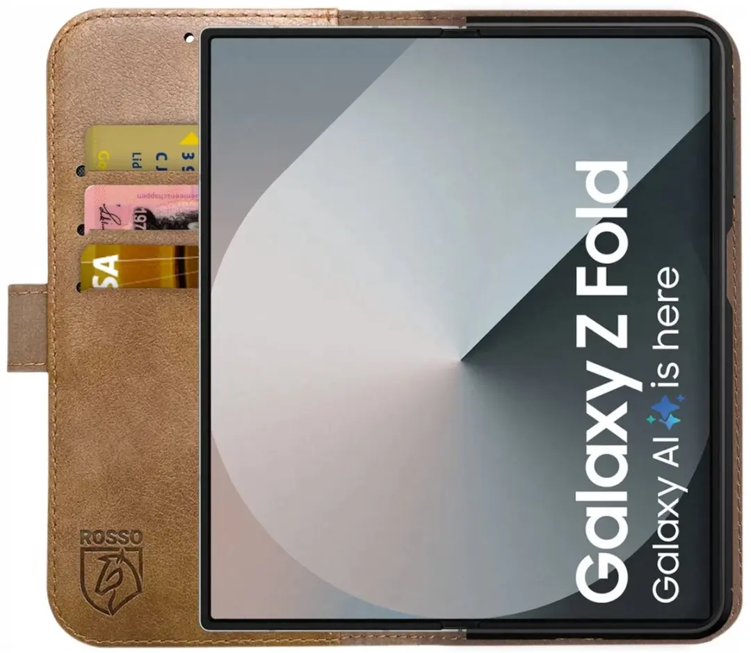 Rosso Deluxe Echt Leer Hoesje Samsung Galaxy Z Fold 7 - 3 Pasjes - Bruin