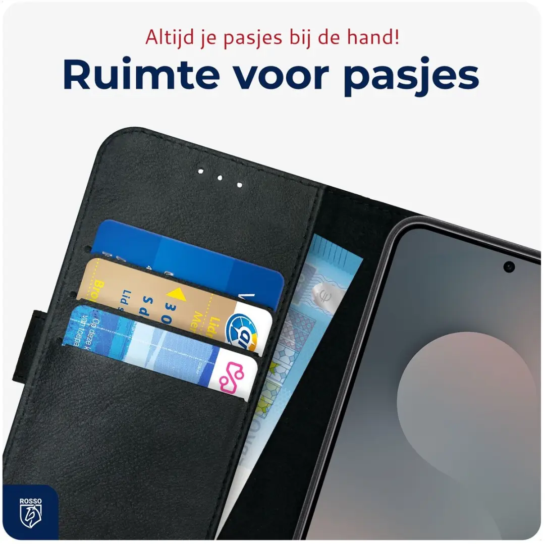 Rosso Deluxe Echt Leer Hoesje 224460 - Samsung Galaxy S25 FE - 3 Pasjes - Zwart