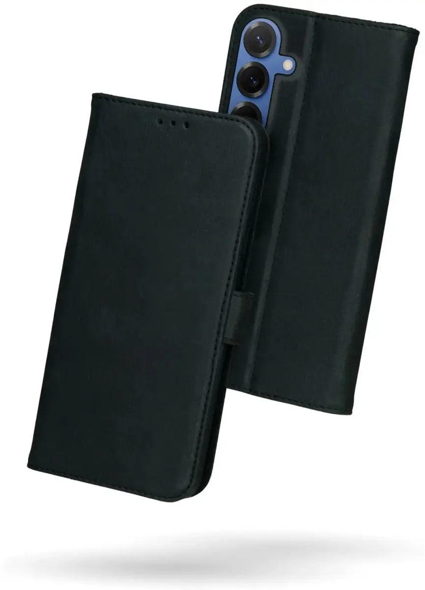 Rosso Deluxe Echt Leer Hoesje 224460 - Samsung Galaxy S25 FE - 3 Pasjes - Zwart