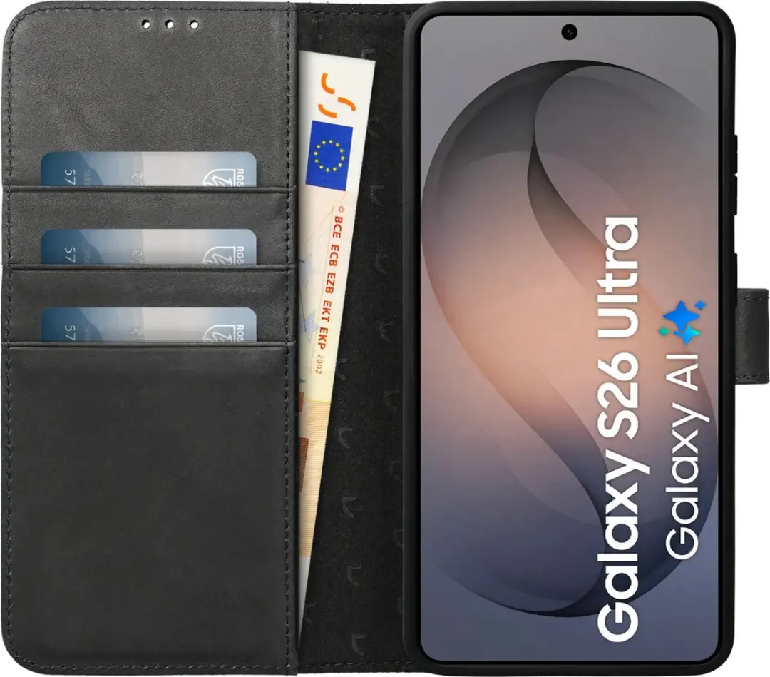 Rosso Elite 242715 Hoesje Samsung Galaxy S26 Ultra - MagSafe/Qi2 - Echt Leer Zwart - 3 Pasjes