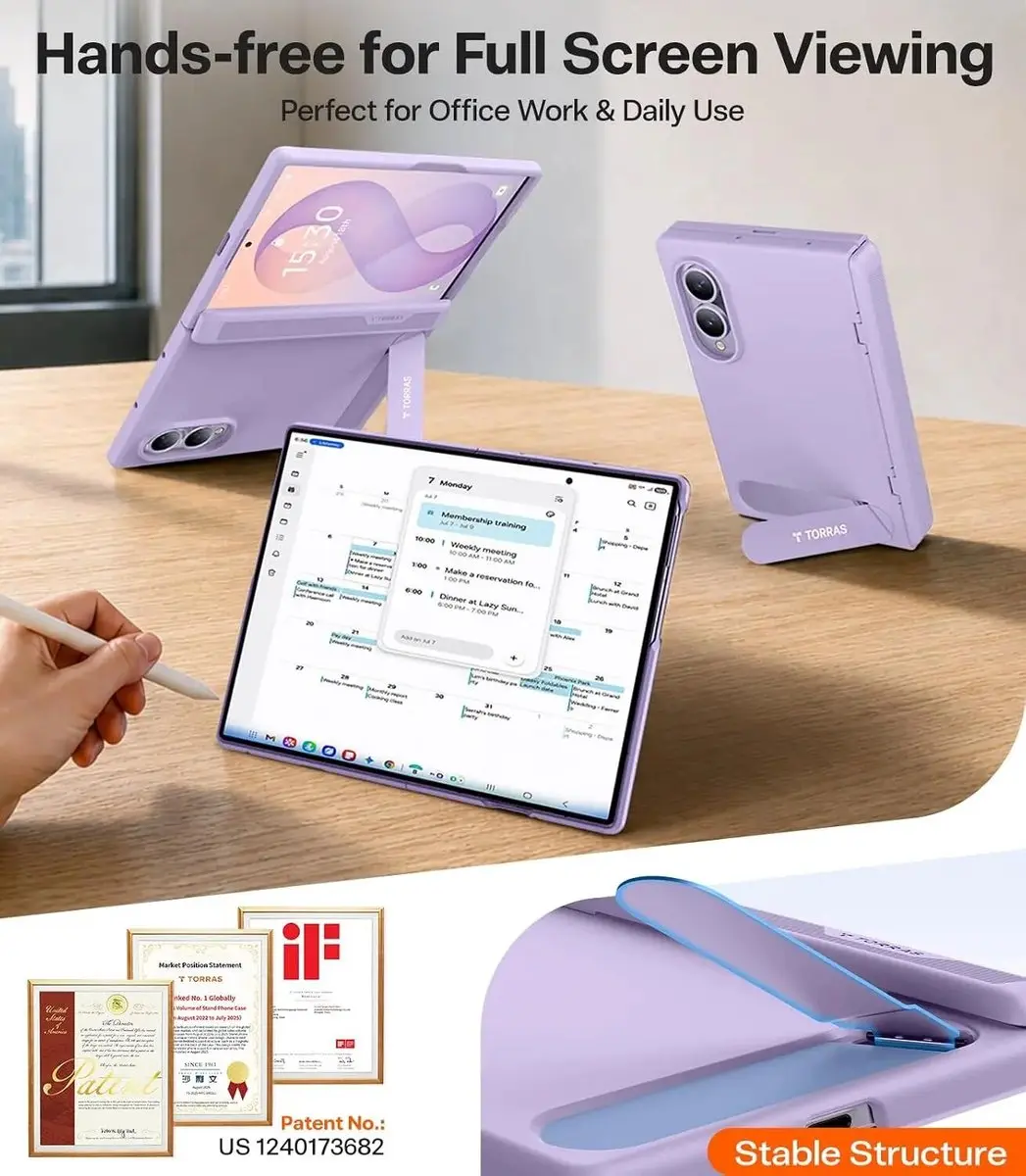 Torras Ostand Magnetic Hoesje Samsung Galaxy Z Fold8 - Paars - MagSafe - afbeelding 6 van 6