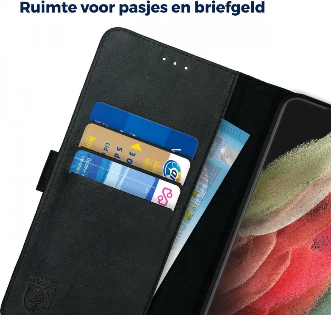 Rosso Deluxe Book Case Samsung Galaxy S21 Ultra - 3 Pasjes - Zwart - afbeelding 6 van 6