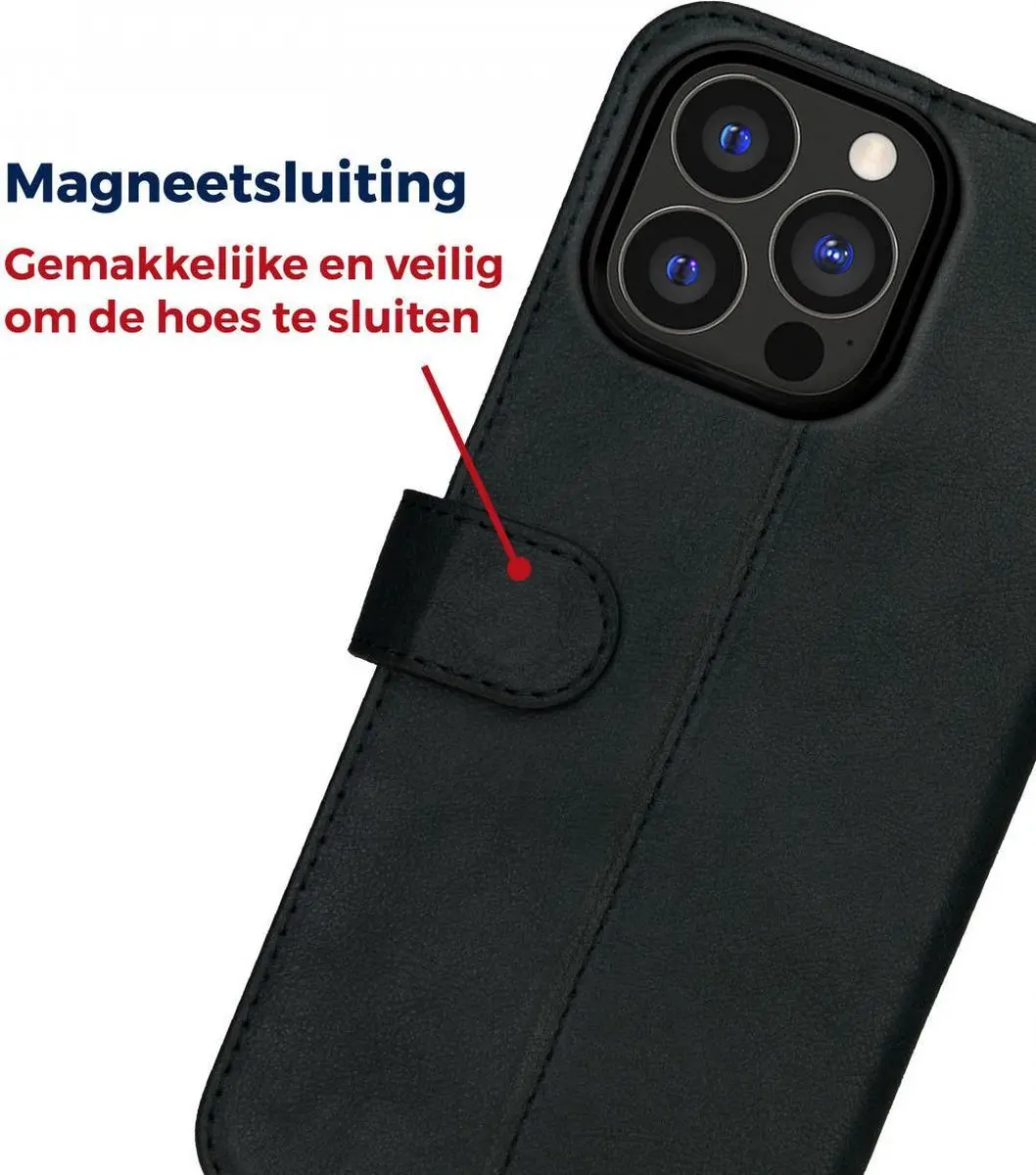 Rosso Deluxe Book Case iPhone 13 Pro Max - 3 Pasjes - Zwart - afbeelding 6 van 6