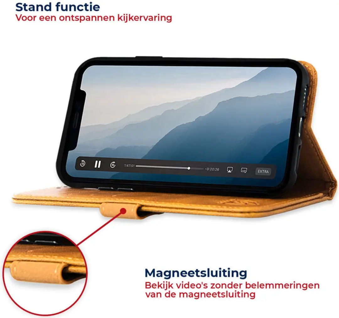 Rosso Element Book Case Wallet iPhone 13 Pro - 3 Pasjes - Lichtbruin