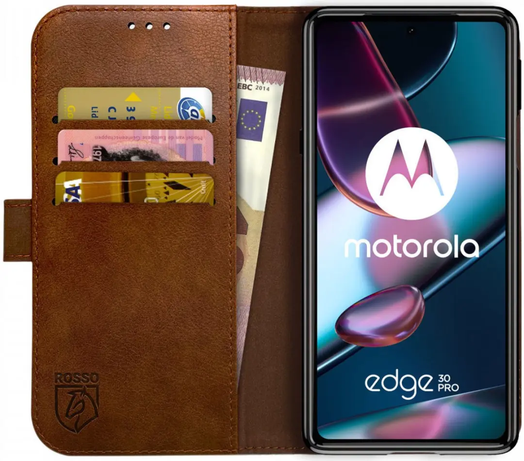 Rosso Element Book Case Wallet 133822 - Motorola Edge 30 Pro - 3 Pasjes - Bruin