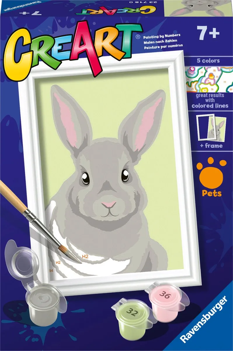 Ravensburger CreArt Gray Rabbit Schilderen op nummer - Multicolor - 15 verven