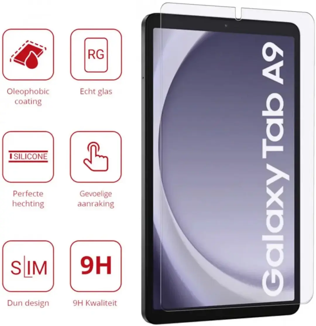 Rosso 178217 Glasbeschermer Samsung Galaxy Tab A9 - 9H Hardheid - Transparant/Red