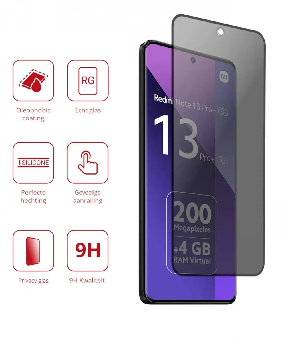 Rosso Privacy Screen Protector Xiaomi Redmi Note 13 Pro+ - 9H Gehard Glas