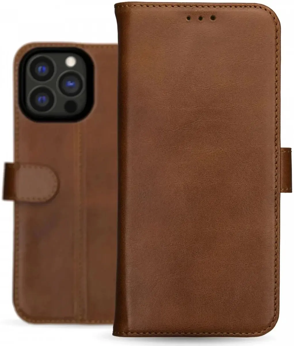 Rosso Deluxe Echt Leer Hoesje iPhone 16 Pro - 3 Pasjes - Bruin