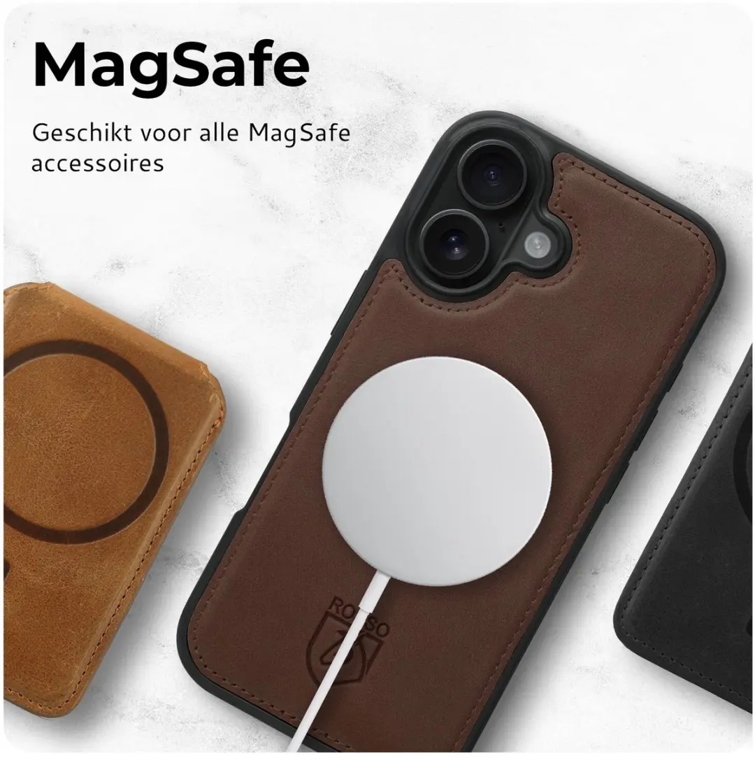 Rosso Elite 193619 Hoesje iPhone 16 Pro Max - Echt Leer Bruin - 3 Pasjes