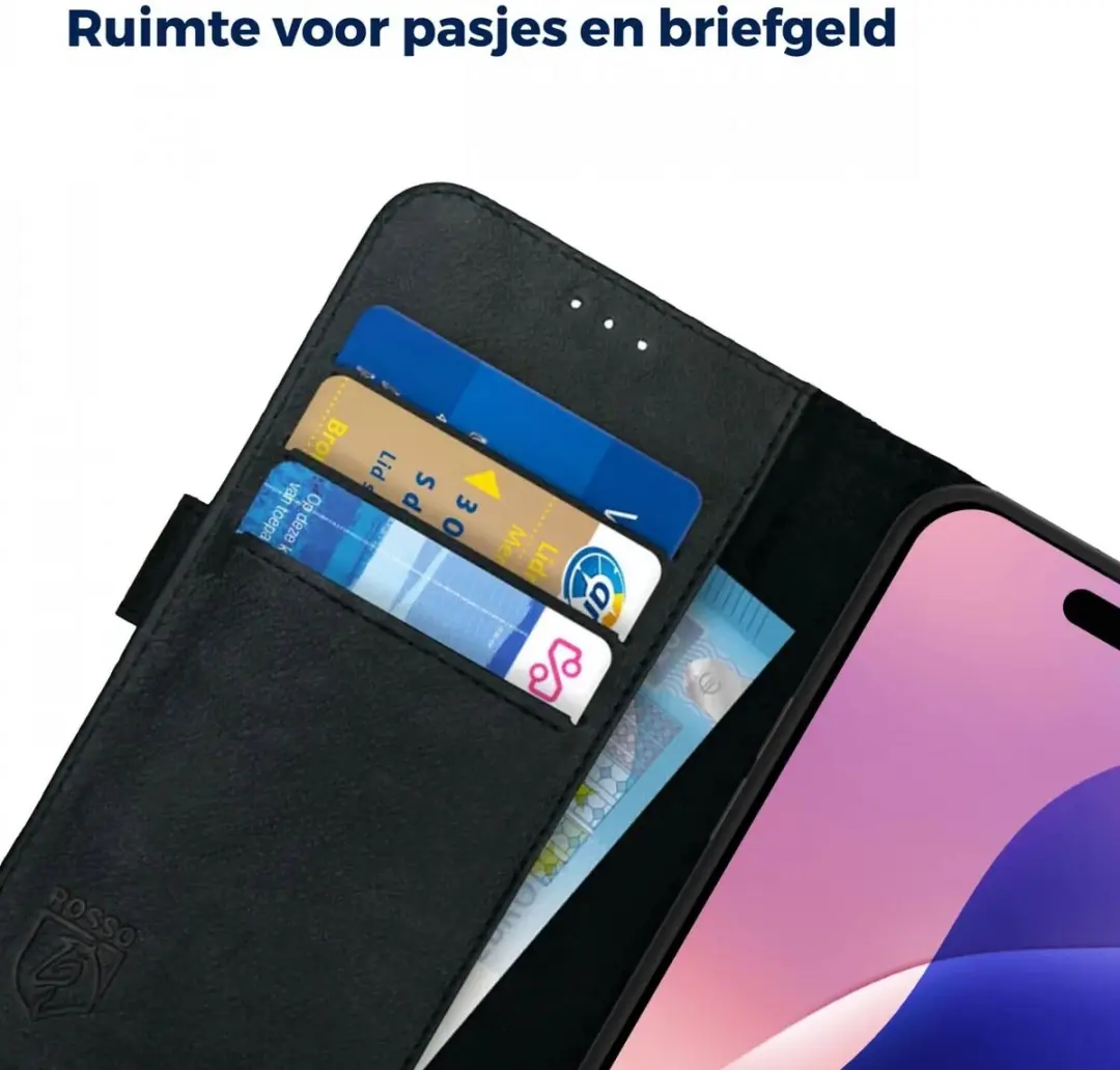 Rosso Deluxe Echt Leer Hoesje iPhone 16 Pro - 3 Pasjes - Zwart