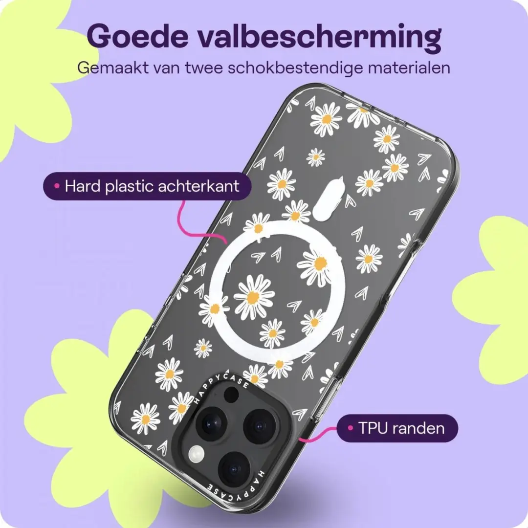 HappyCase Joy Hoesje iPhone 16 Pro Max - MagSafe - Daisy Hearts Geel