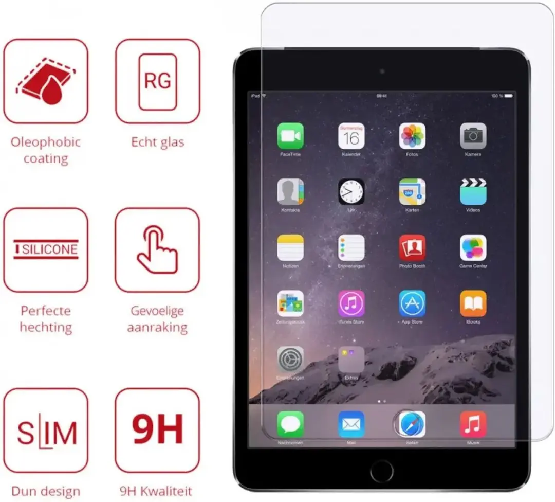 Rosso Screen Protector Glas 9H voor iPad Mini 1/2/3 - Transparant/Red