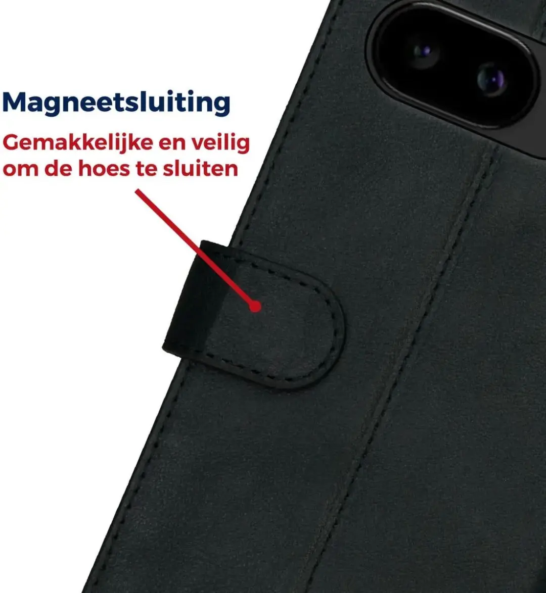 Rosso Deluxe Echt Leer Hoesje Pixel 9a - 3 Pasjes - Zwart
