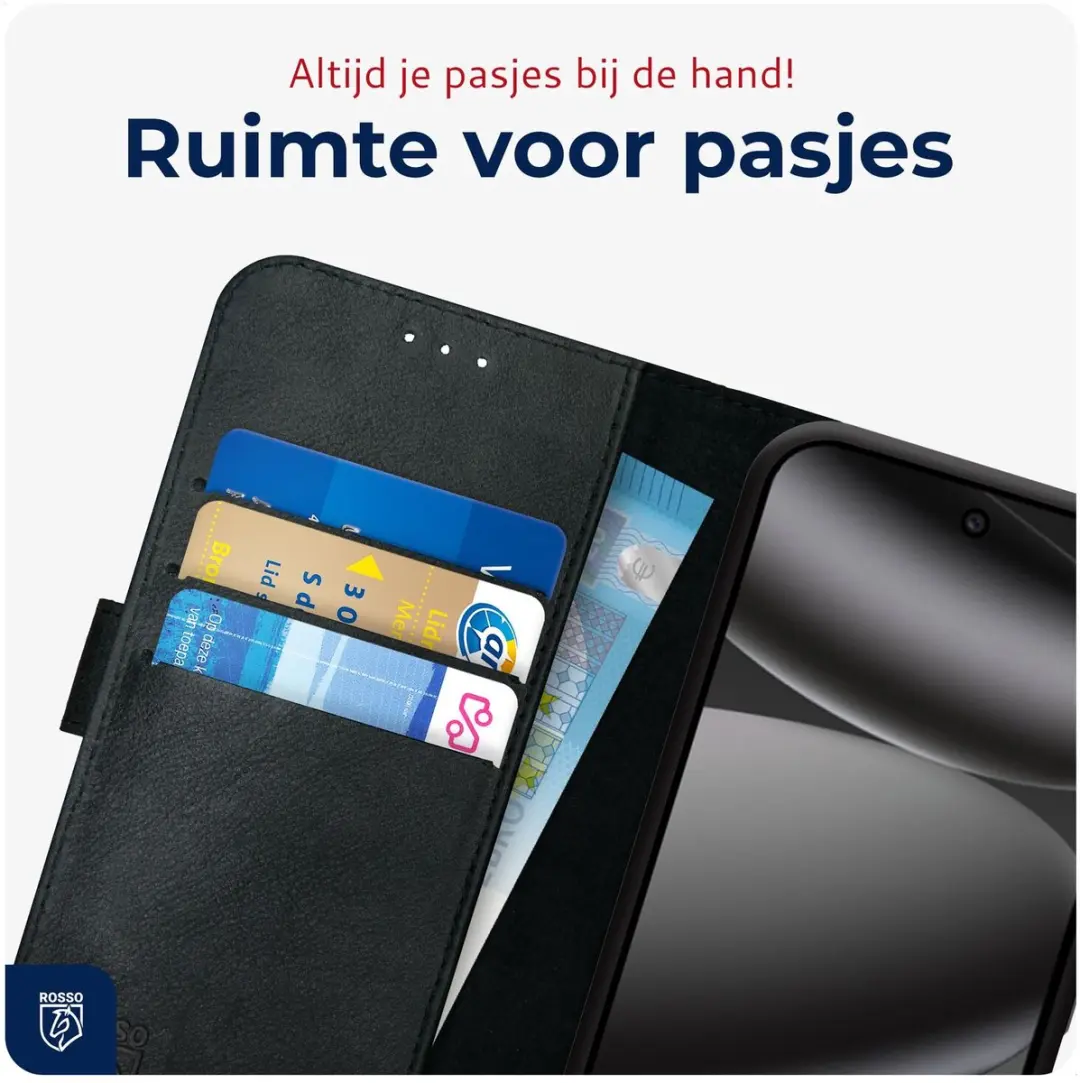 Rosso Deluxe Echt Leer Hoesje 214857 - Google Pixel 10 Pro XL - 3 Pasjes - Zwart