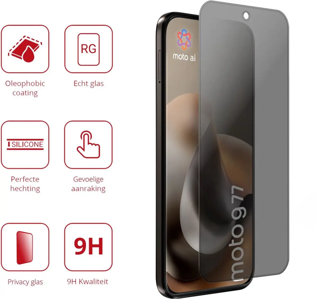 Rosso Privacy Screen Protector Motorola Moto G77 - 9H Glas - Case Friendly