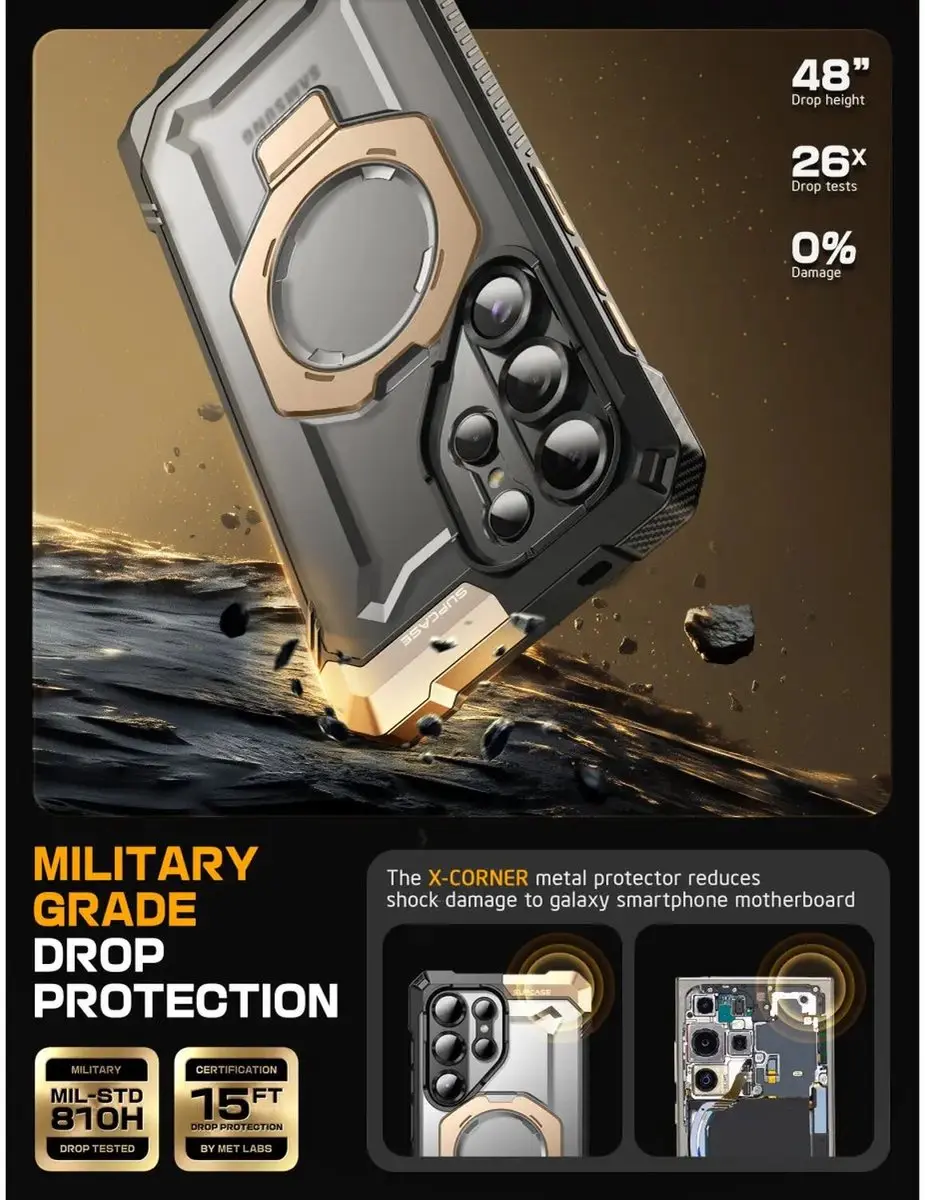 Supcase Unicorn Beetle Grip BACK-SPC-GRIP-GD-S25U Hoesje - Samsung Galaxy S25 Ultra - Goud