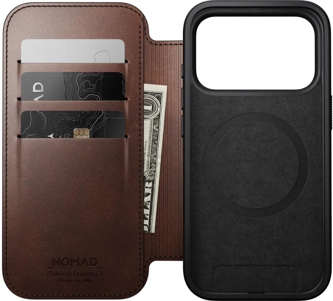 NOMAD Horween Lederen Folio iPhone 17 Pro NM014155858 - 3 Pasjes - Bruin - afbeelding 6 van 6
