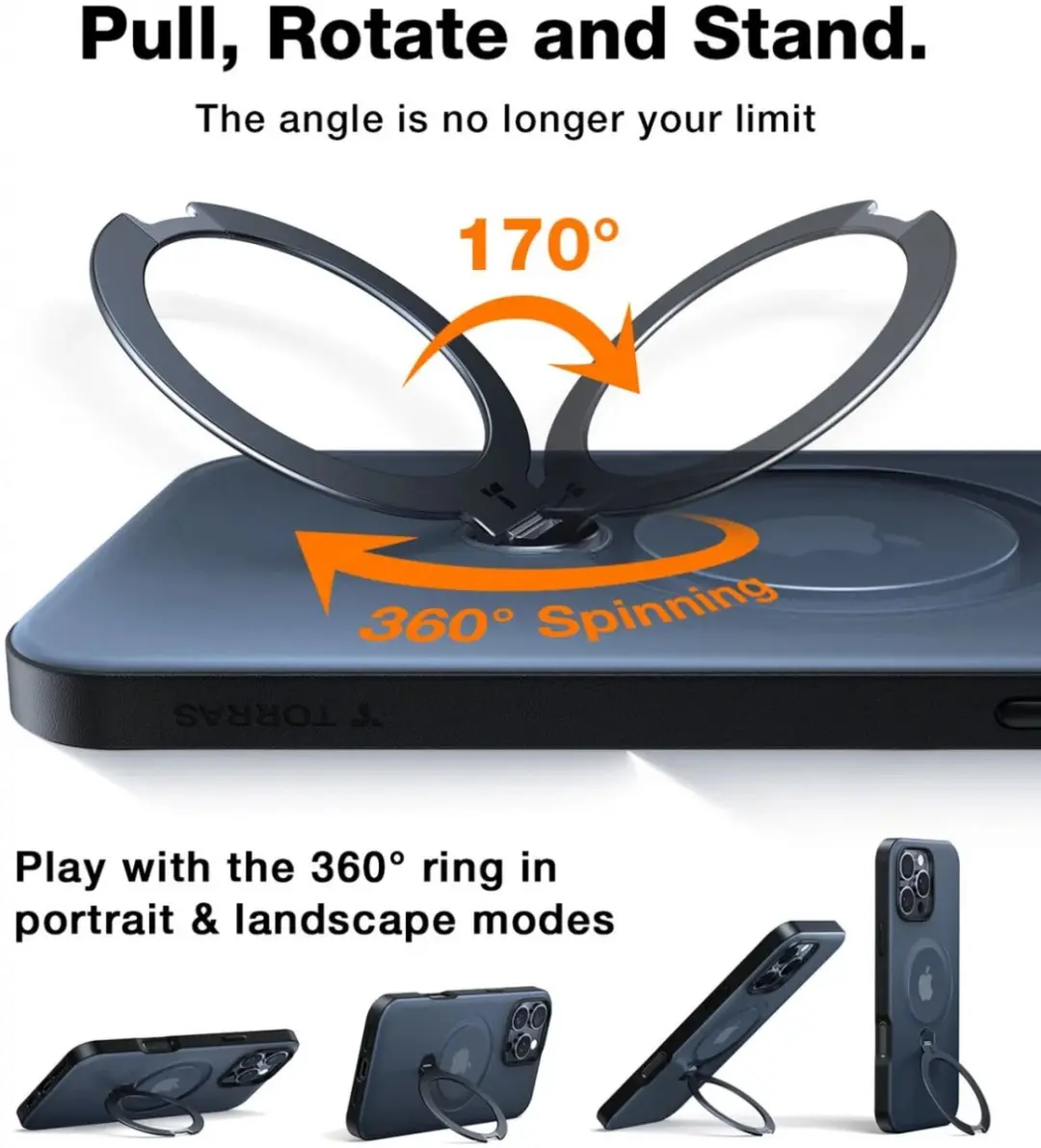 Torras UPro Ostand Spin Hoesje iPhone 16 Pro Max - MagSafe - Zwart