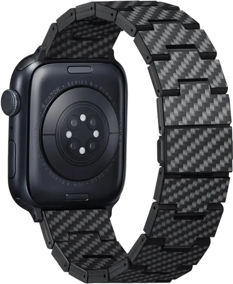 Pitaka Retro Koolstofvezel Horlogeband 45-49mm - Zwart