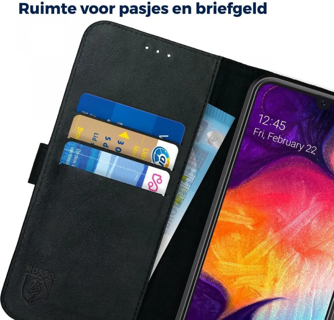 Rosso Deluxe Hoesje Samsung Galaxy A50 - 3 Pasjes - Zwart