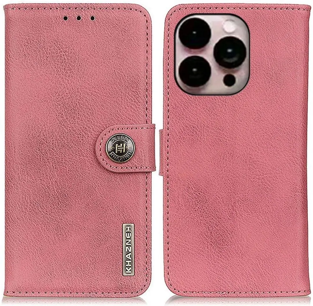 Khazneh Hoesje Portemonnee Book Case iPhone 14 Pro Max - Roze