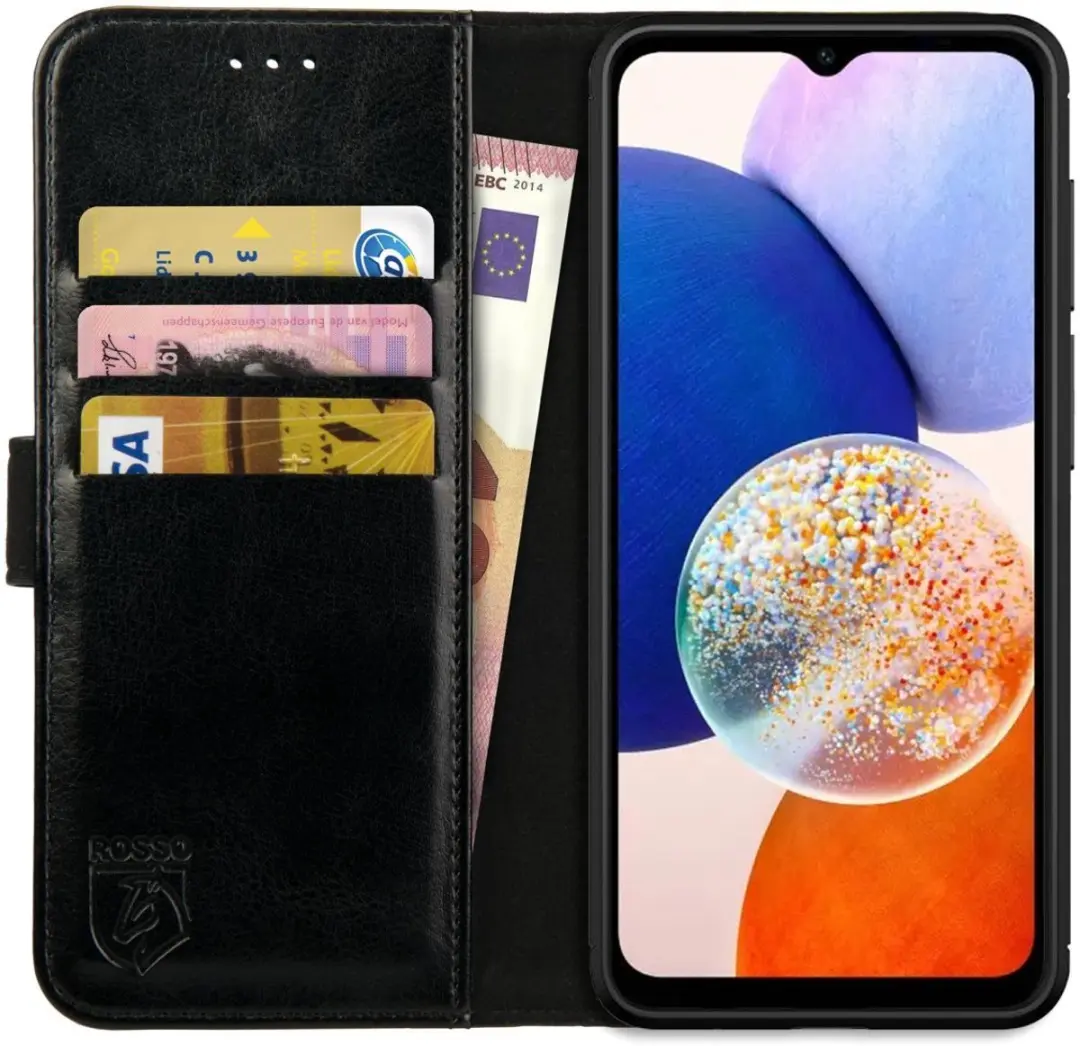 Rosso Element Hoesje Samsung Galaxy A14 146062 - 3 Pasjes - Zwart