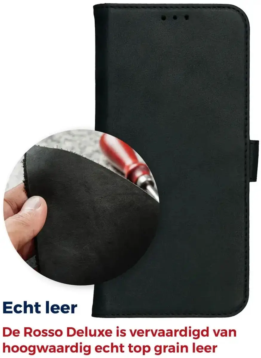 Rosso Deluxe Echt Leer Hoesje 203208 - Samsung Galaxy S25 - 3 Pasjes - Zwart
