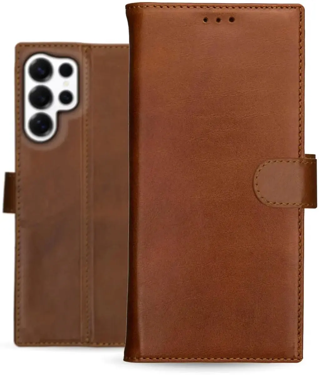 Rosso Deluxe Echt Leer Hoesje 203223 - Samsung Galaxy S25 Ultra - 3 Pasjes - Bruin - afbeelding 6 van 6