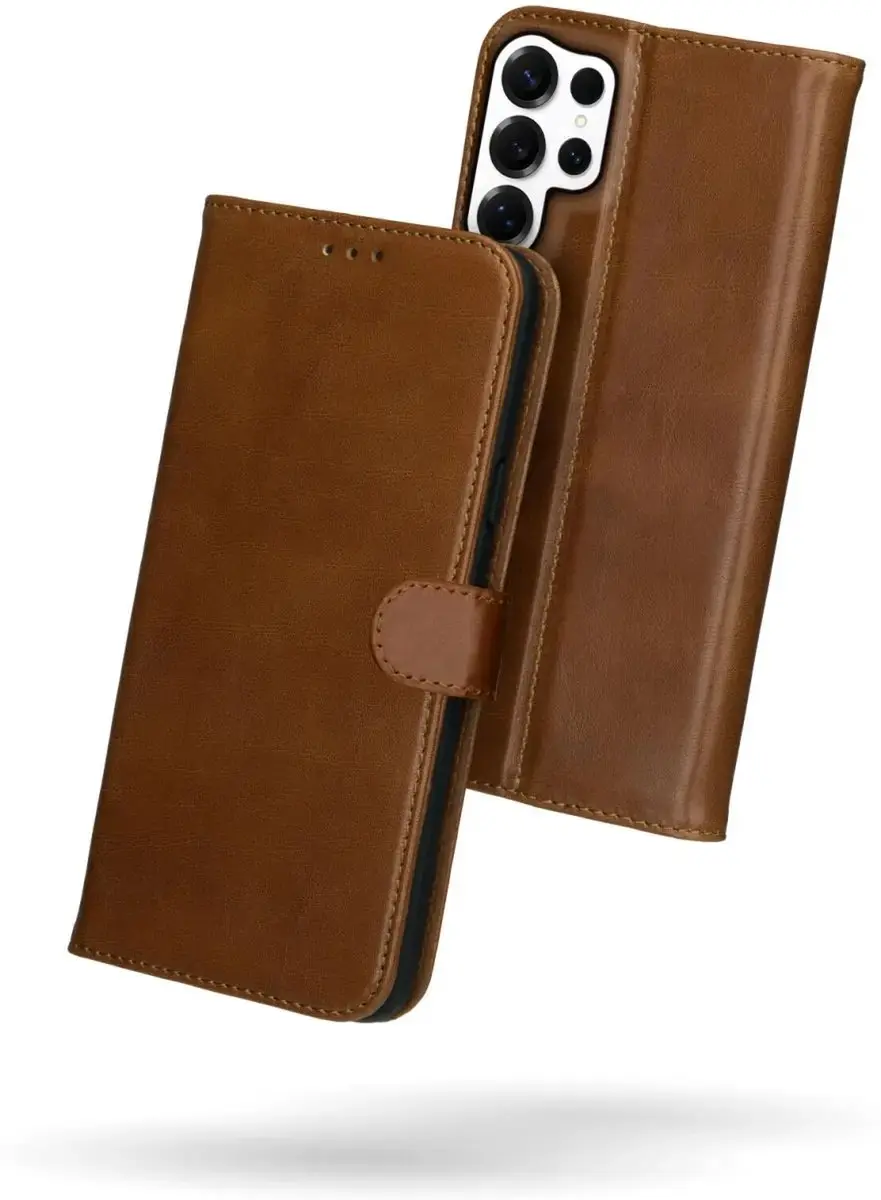 Rosso Deluxe Echt Leer Hoesje 203223 - Samsung Galaxy S25 Ultra - 3 Pasjes - Bruin