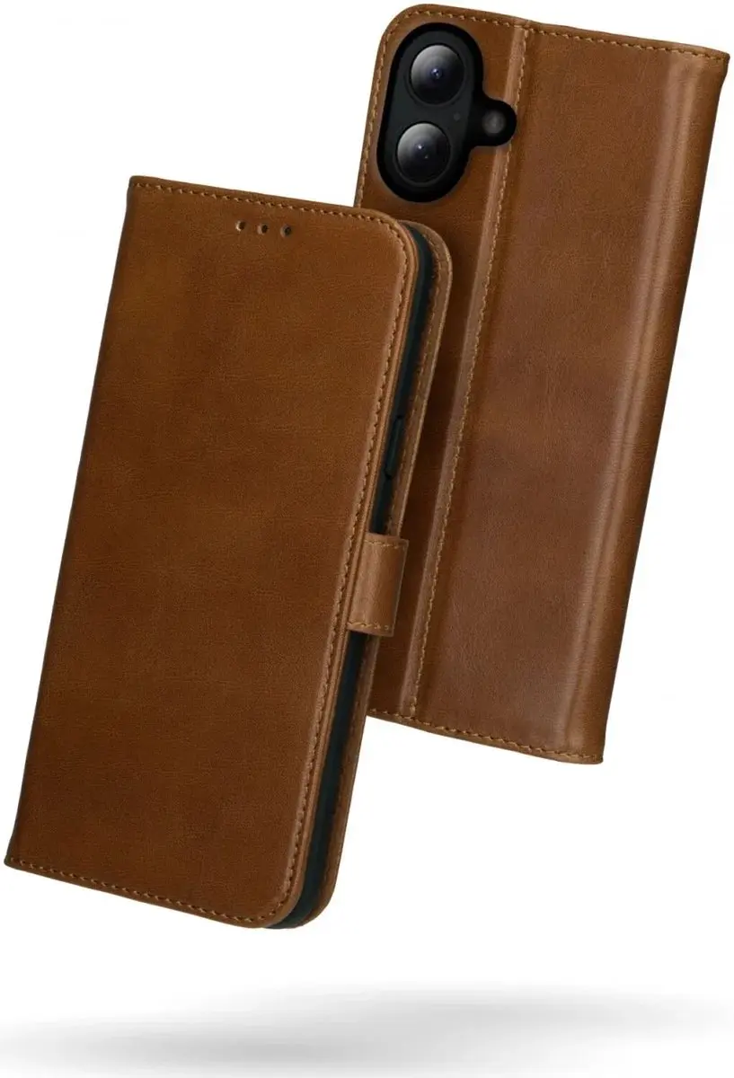 Rosso Deluxe Echt Leer Hoesje iPhone 16 - 3 Pasjes - Bruin - afbeelding 6 van 6