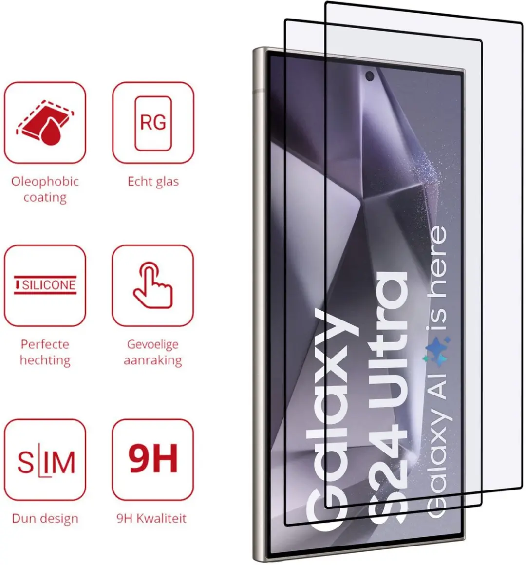 Rosso Screen Protector Samsung Galaxy S24 Ultra - 2 Stuks - 9H Glas