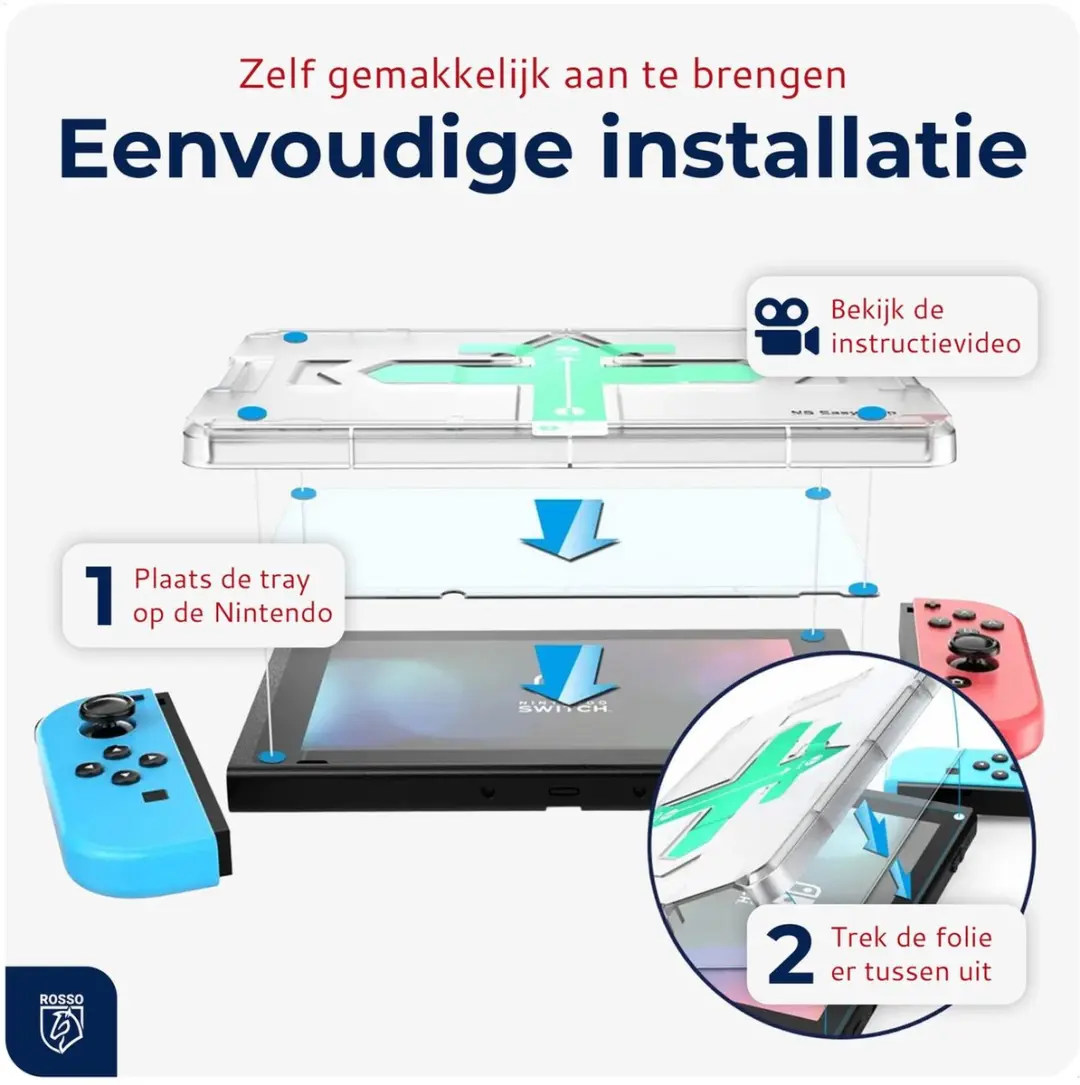 Rosso Screenprotector Nintendo Switch OLED 2-Pack - 9H Tempered Glas - Transparant/Wit
