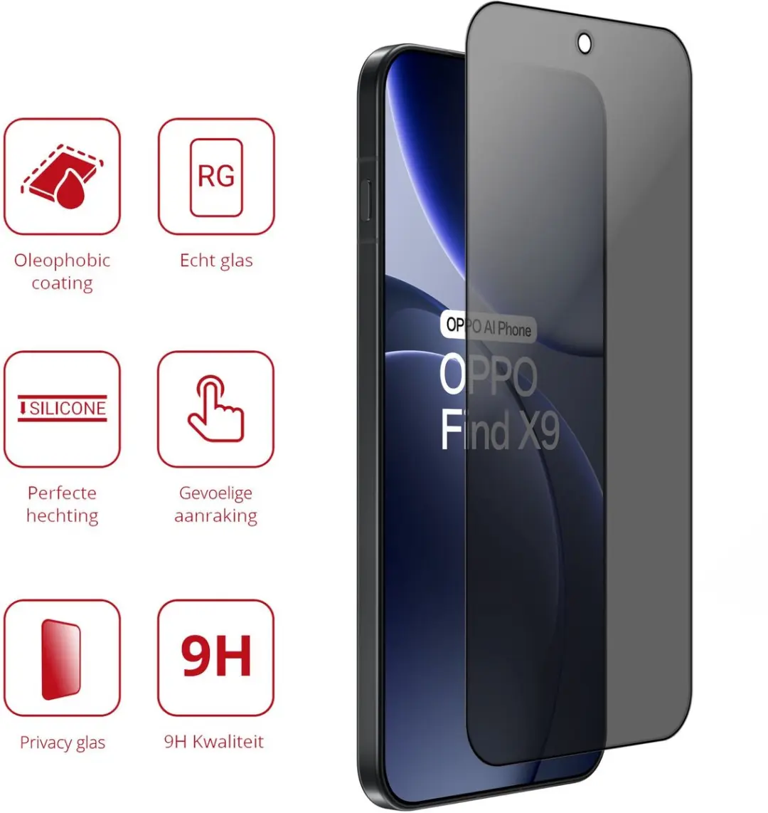 Rosso Privacy Screen Protector Oppo Find X9 - 9H Glas - Case Friendly