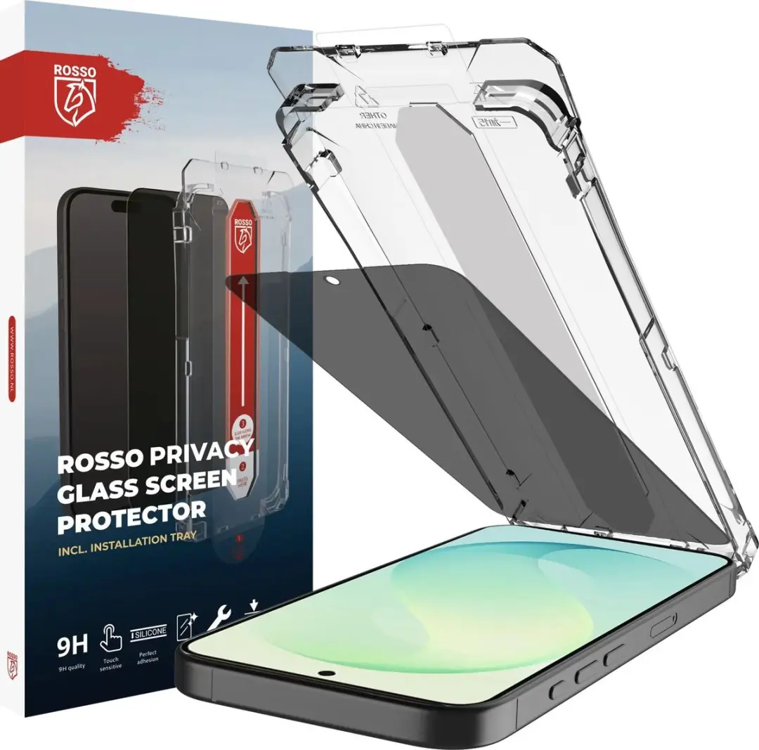 Rosso Privacy Screen Protector Samsung Galaxy S26 FE - 9H Glas - Installatietray