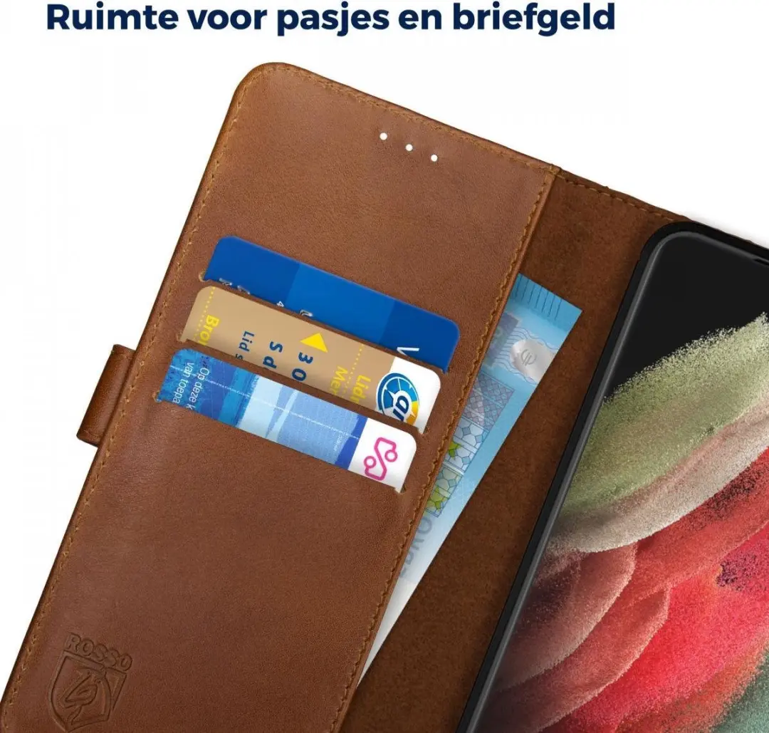 Rosso Deluxe Book Case Samsung Galaxy S21 Ultra - 3 Pasjes Bruin