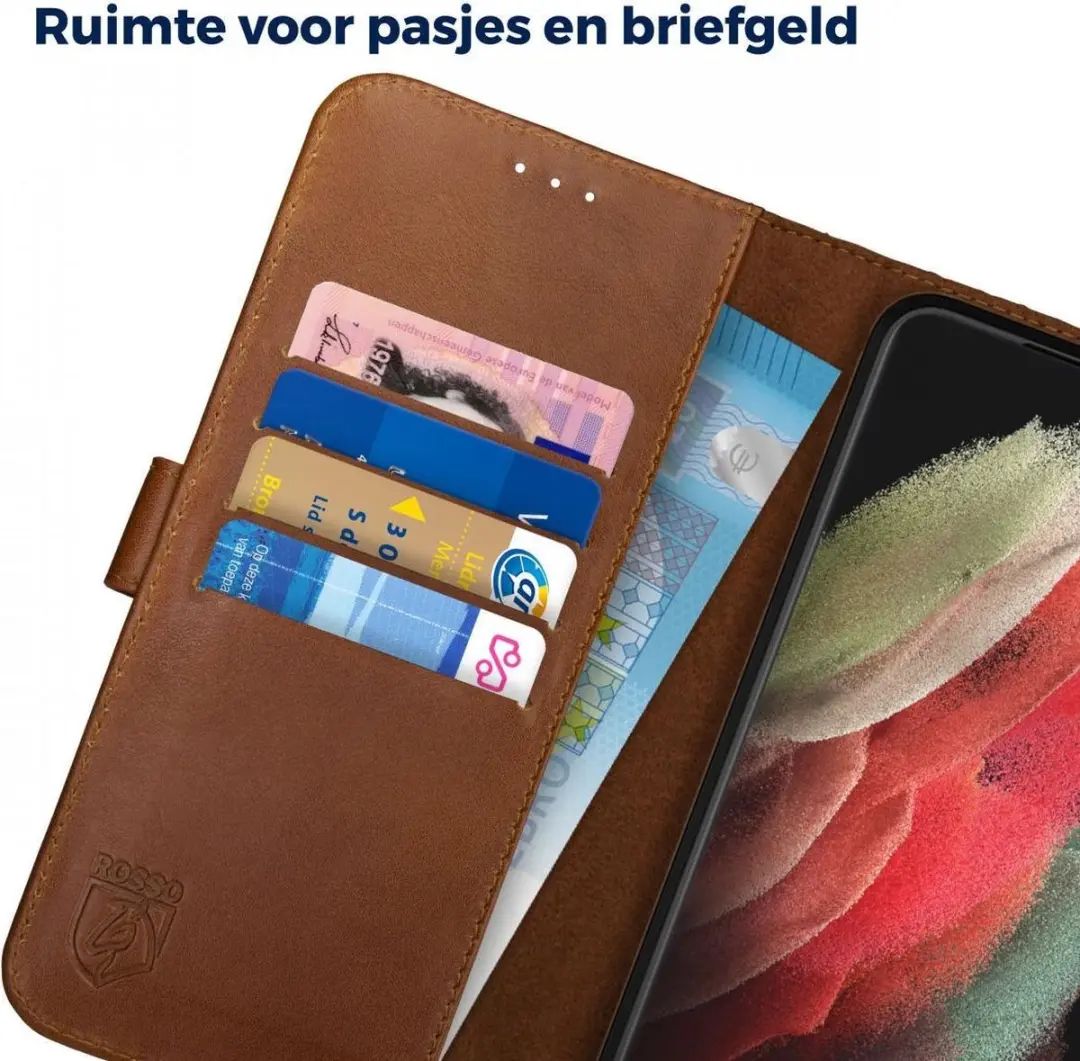 Rosso Deluxe Book Case Samsung Galaxy S21 Ultra - 3 Pasjes Bruin