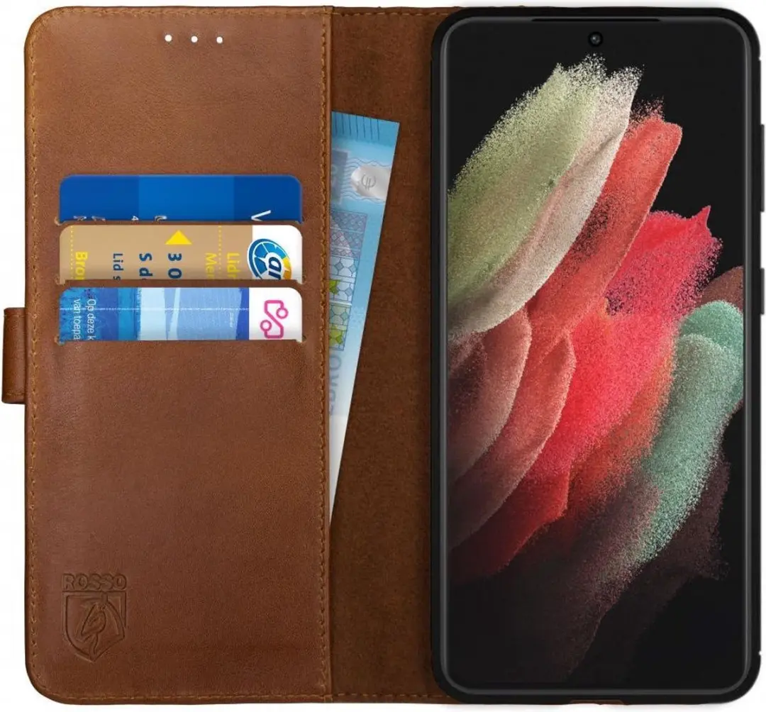 Rosso Deluxe Book Case Samsung Galaxy S21 Ultra - 3 Pasjes Bruin