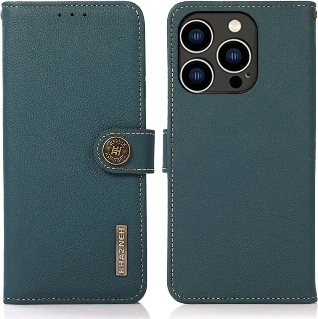 Khazneh iPhone 15 Pro Max Hoesje RFID Portemonnee - Groen