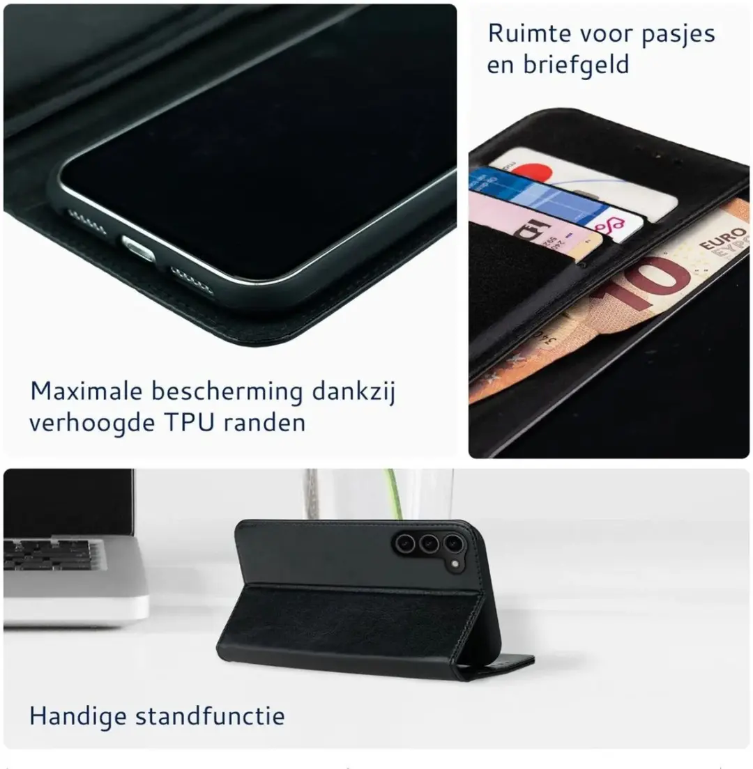 Rosso Element Book Case Wallet Samsung Galaxy S24 Plus - 3 Pasjes - Zwart - afbeelding 5 van 6